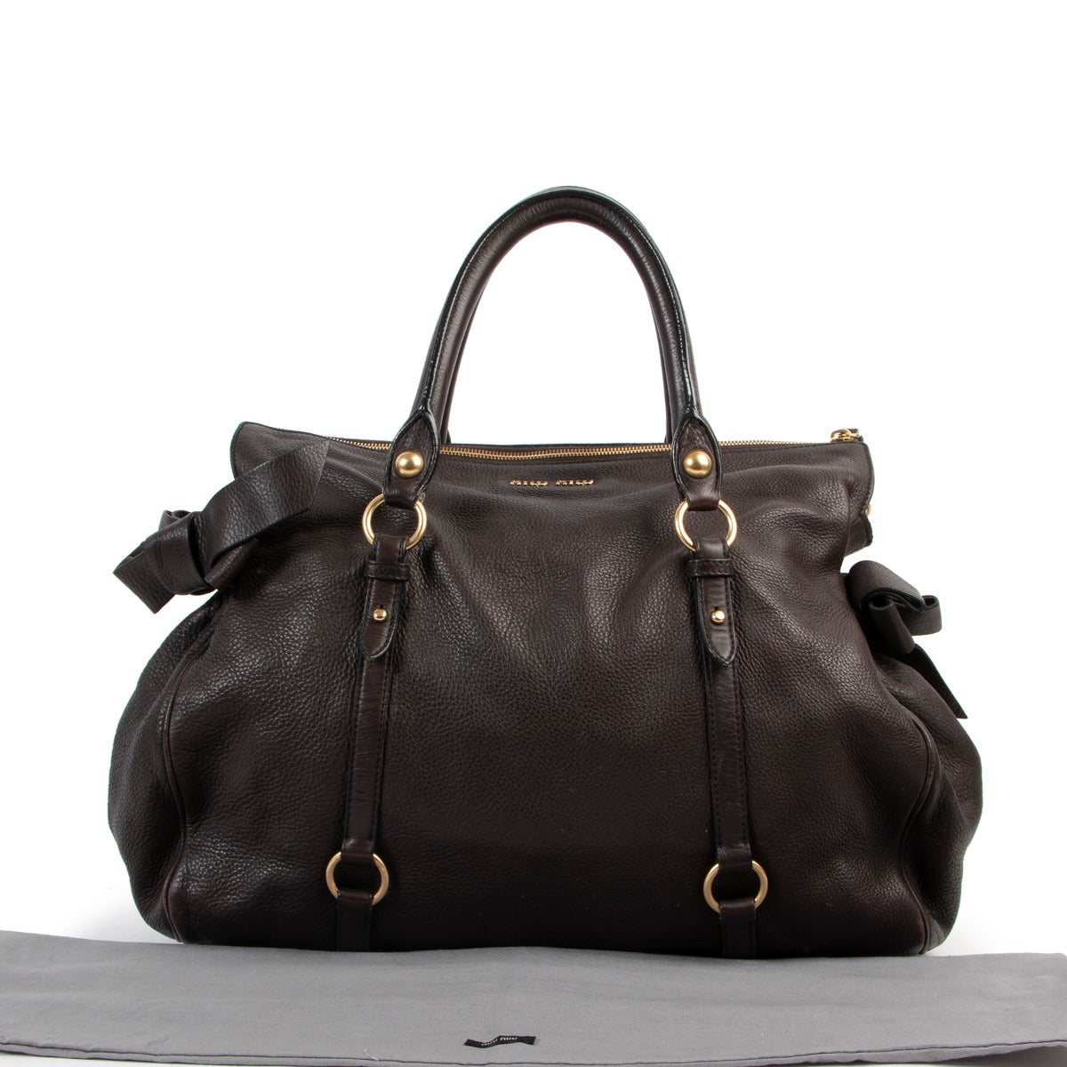 Original Miu Miu Brown Leather Shoulder bag in good condition on Labellov vintage shop in Antwerp with 2nd hand designer goods