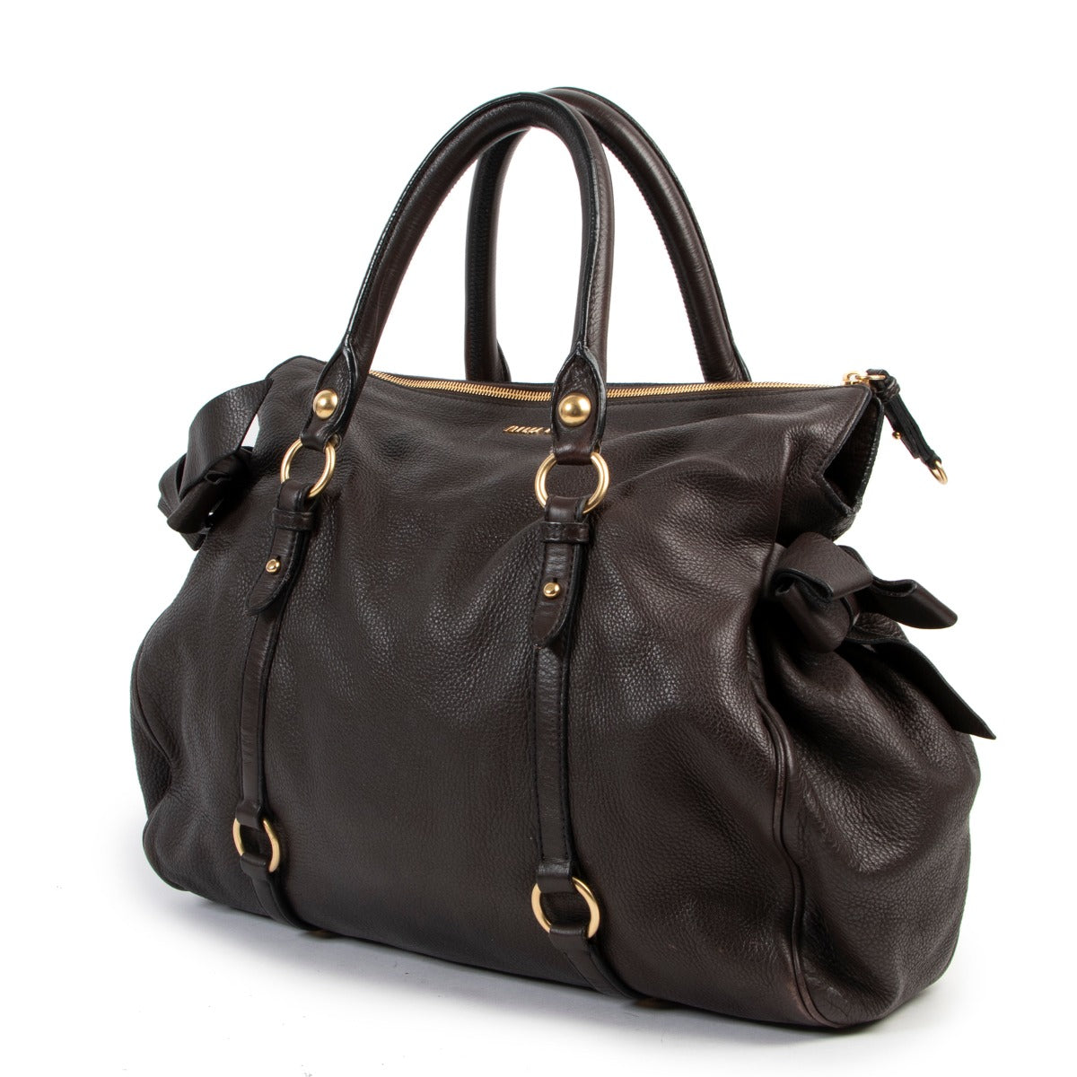 Original Miu Miu Brown Leather Shoulder bag in good condition on Labellov vintage shop in Antwerp with 2nd hand designer goods