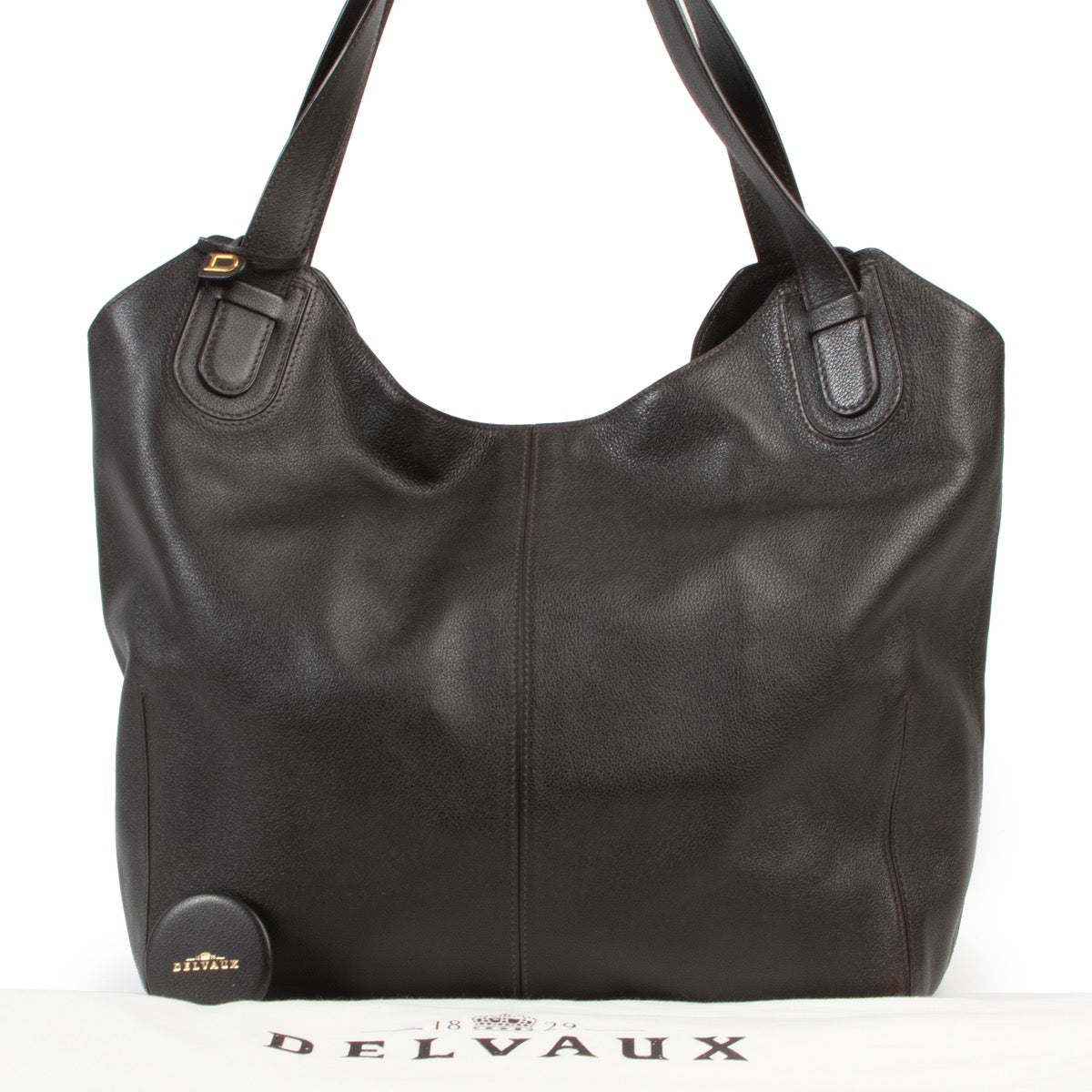 Kopen online authentieke tweedehands Delvaux bruin Le 25h Schoudertas.