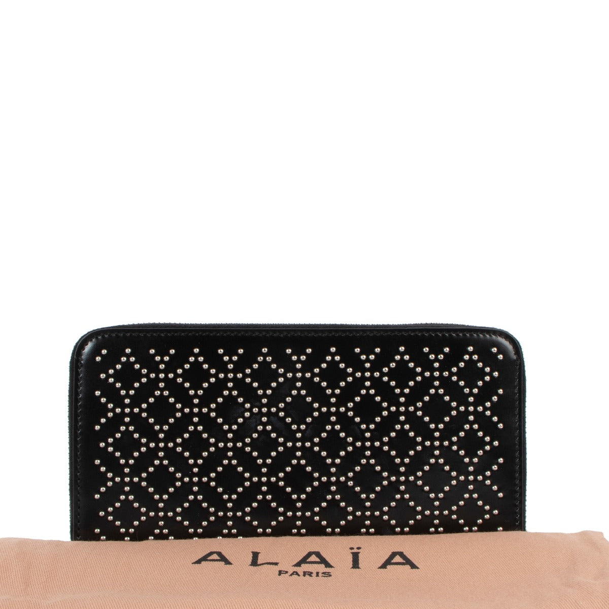 Alaïa Black Leather Studded Zip Long Wallet