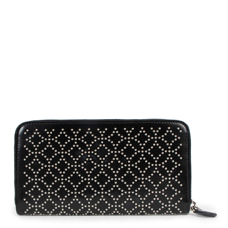 Alaïa Black Leather Studded Zip Long Wallet