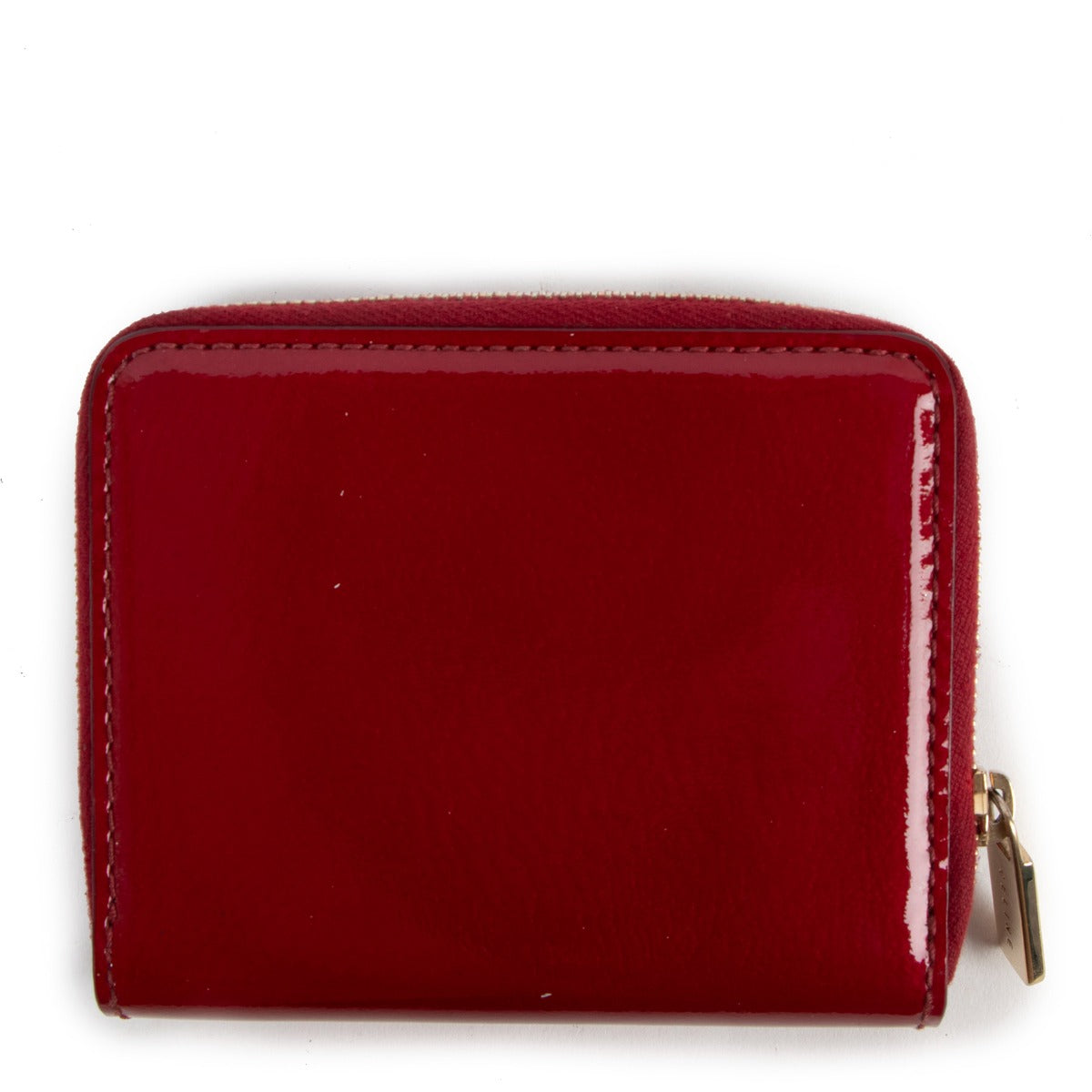 Celine Triomphe Red Patent Leather Zip Compact Vintage Wallet