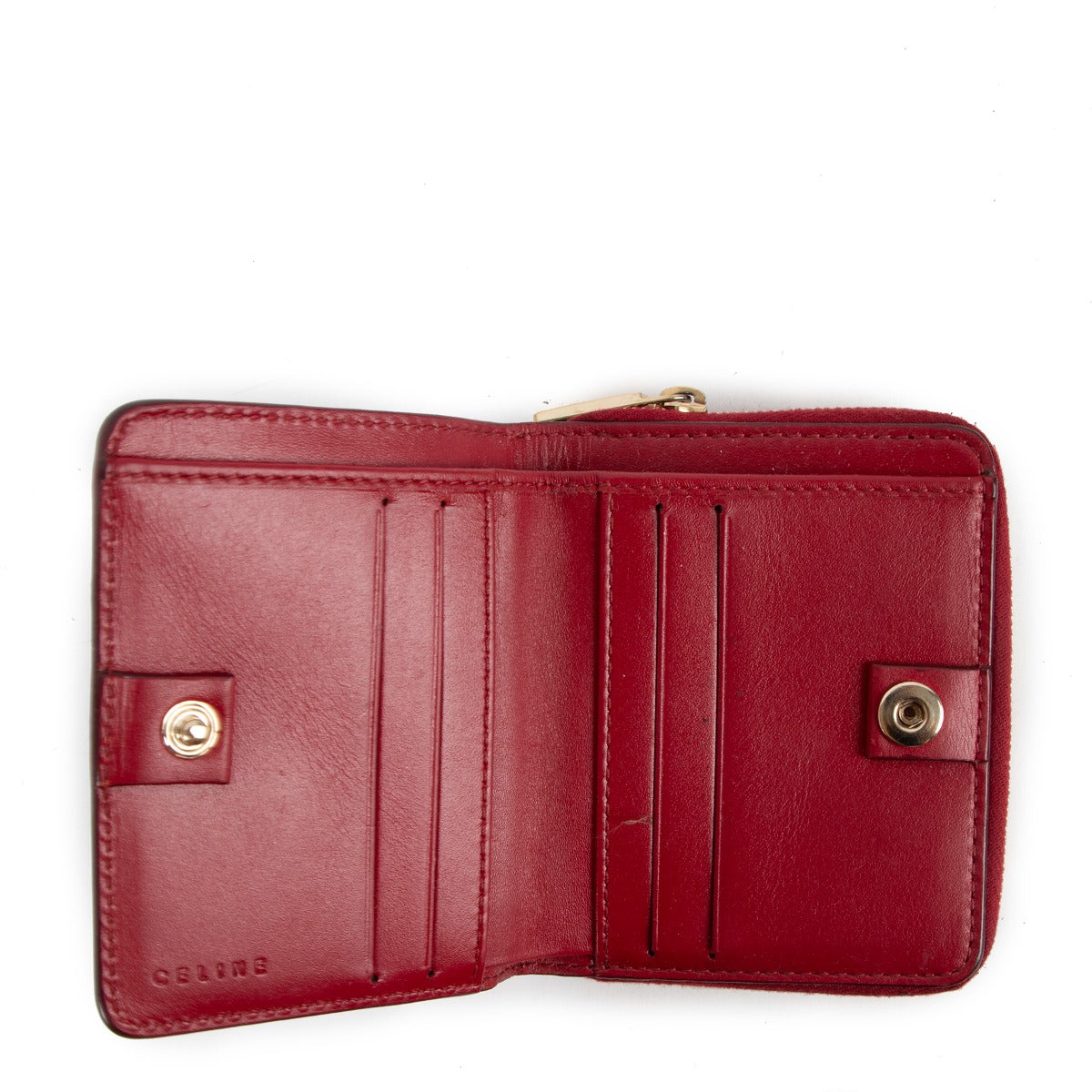 Celine Triomphe Red Patent Leather Zip Compact Vintage Wallet