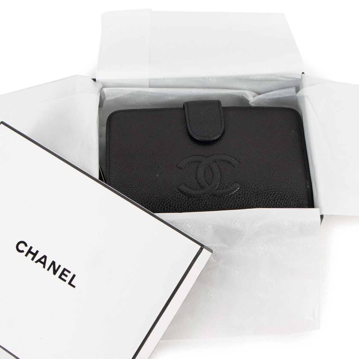 Chanel Black CC Timeless Caviar Leather Compact Wallet