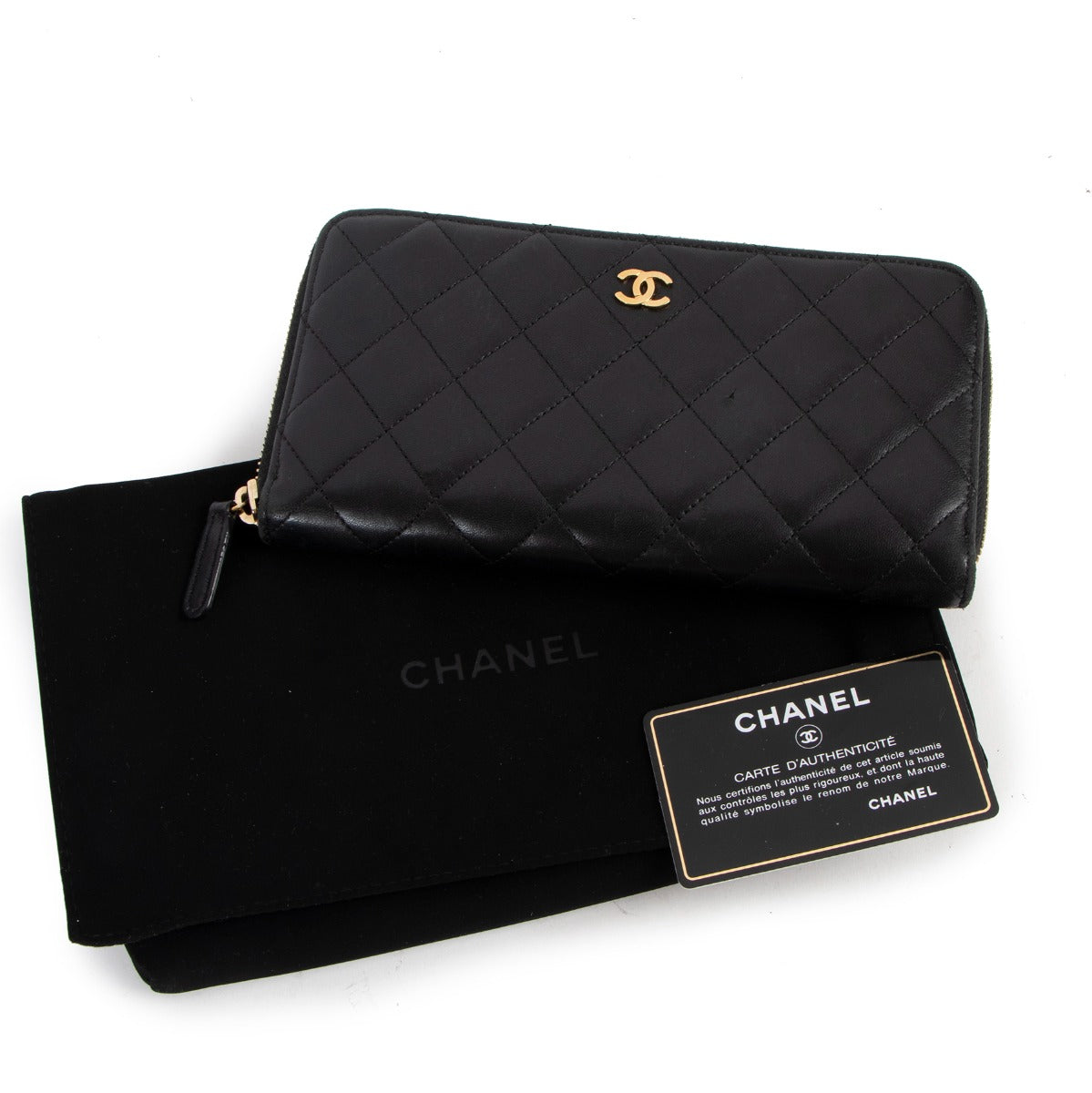 Chanel Black Quilted Lambskin Classic Large Zipper Wallet