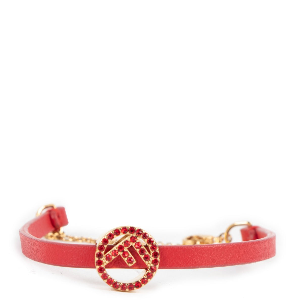 Fendi Red Leather Logo Bracelet