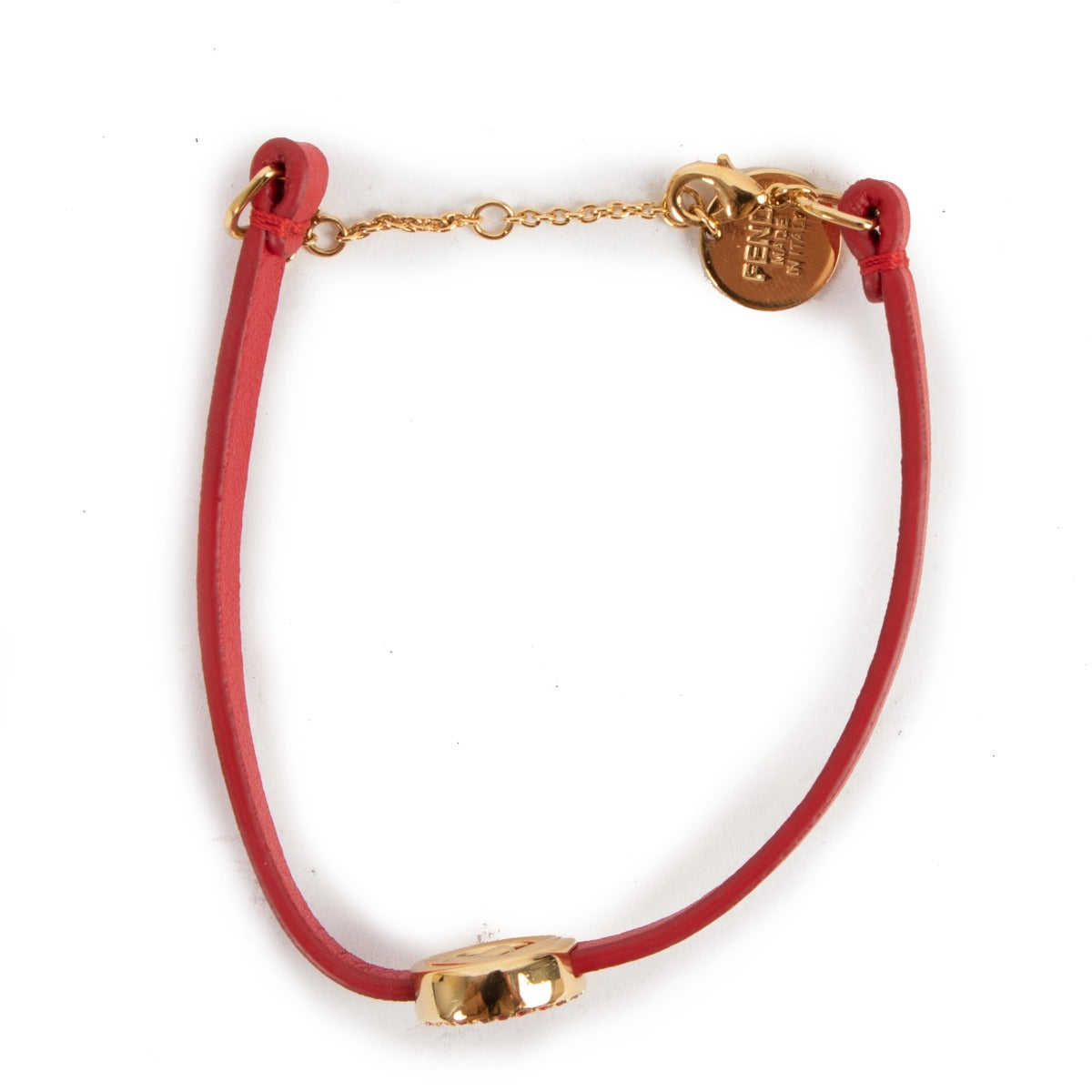Fendi Red Leather Logo Bracelet