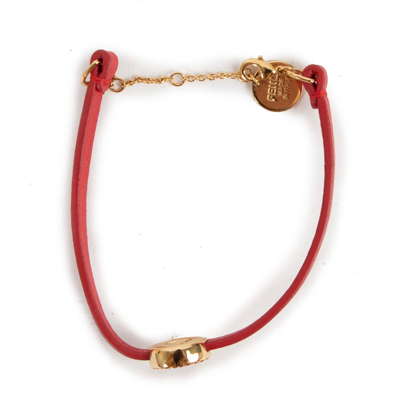 Fendi Red Leather Logo Bracelet