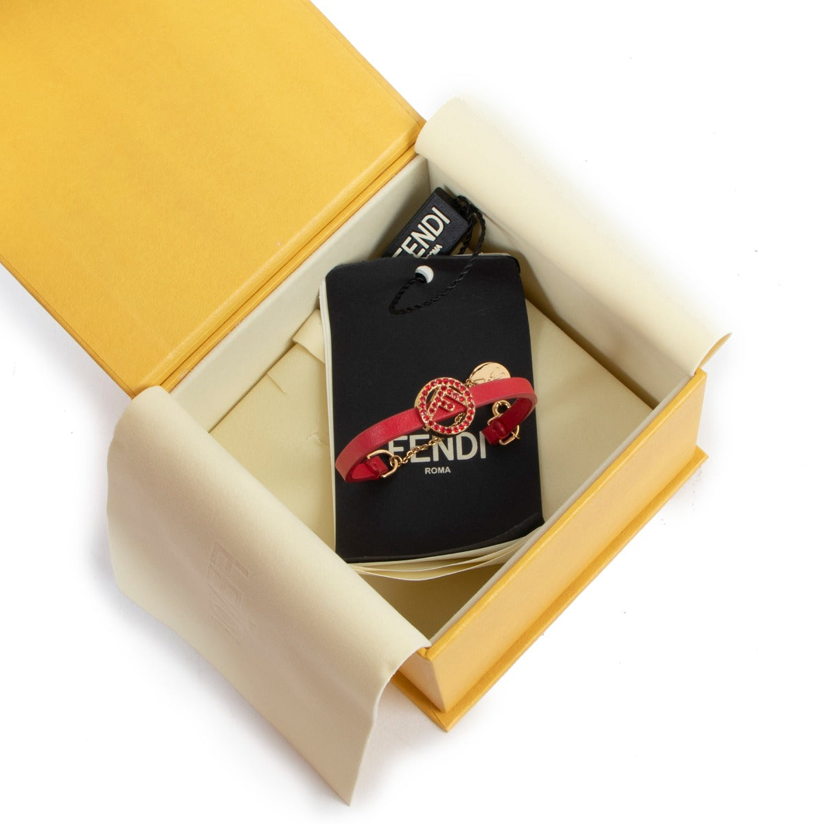 Fendi Red Leather Logo Bracelet