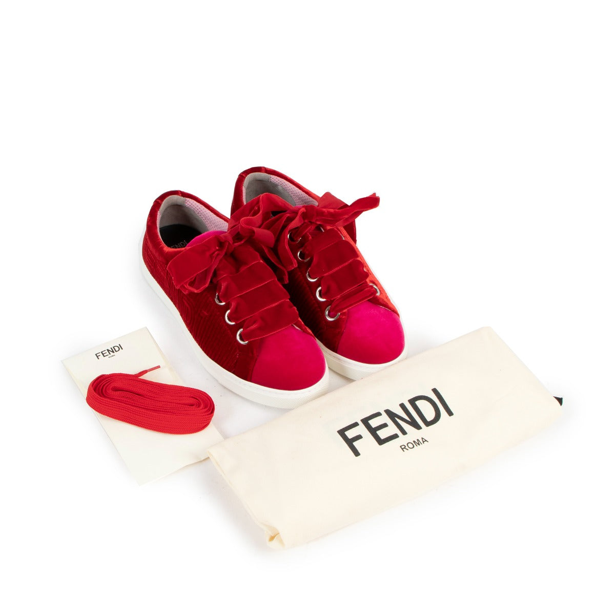 Fendi Two-Tone Velvet Logo-Embossed Sneakers