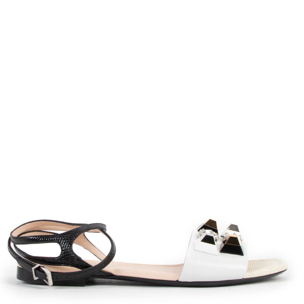 Fendi Leather Studs/Crystals Ankle Strap Sandals