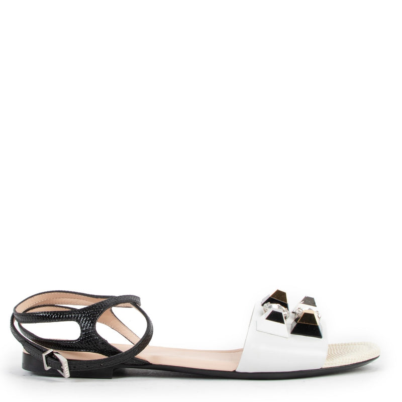 Fendi Leather Studs/Crystals Ankle Strap Sandals