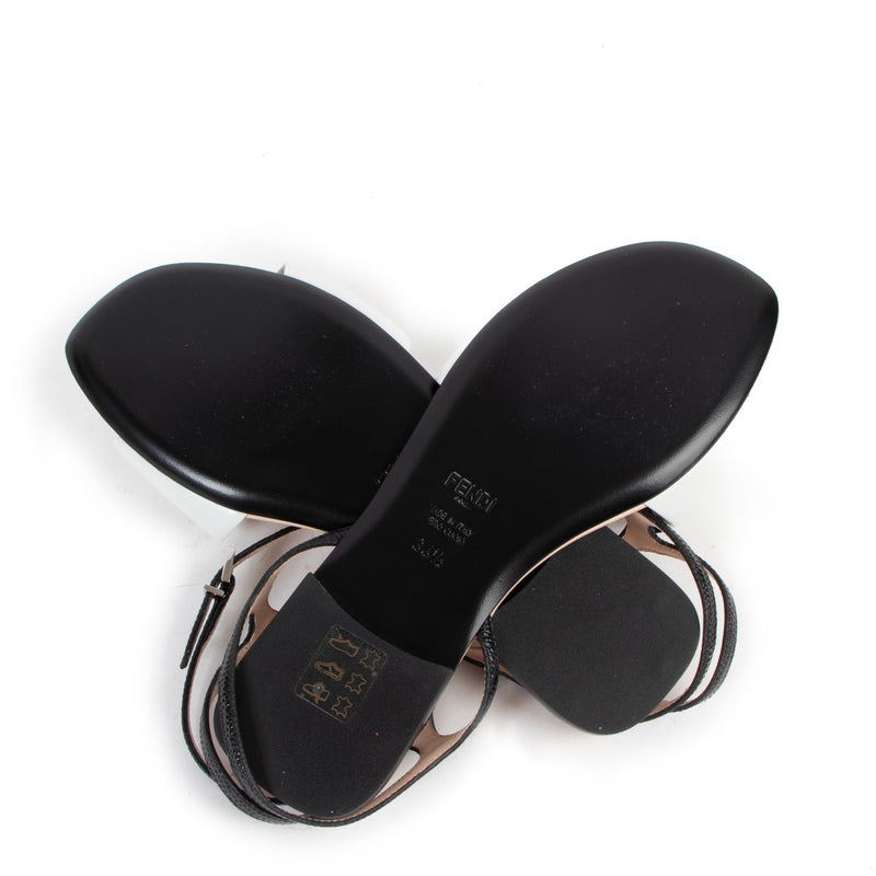 Fendi Leather Studs/Crystals Ankle Strap Sandals