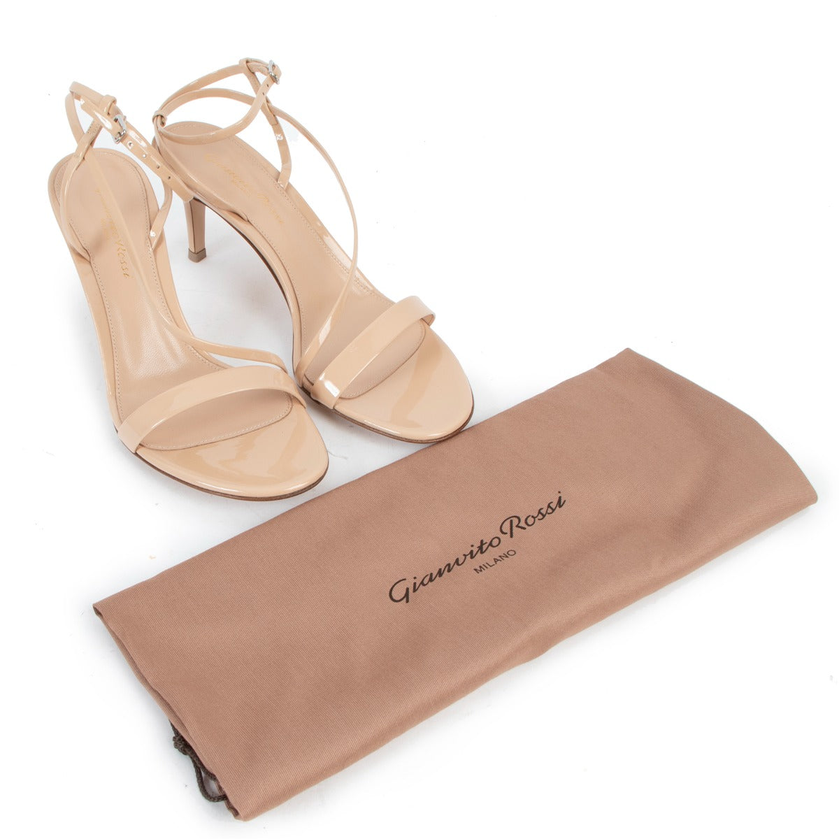 Gianvito Rossi Carlyle 70 Nude Patent Leather Strappy Sandals