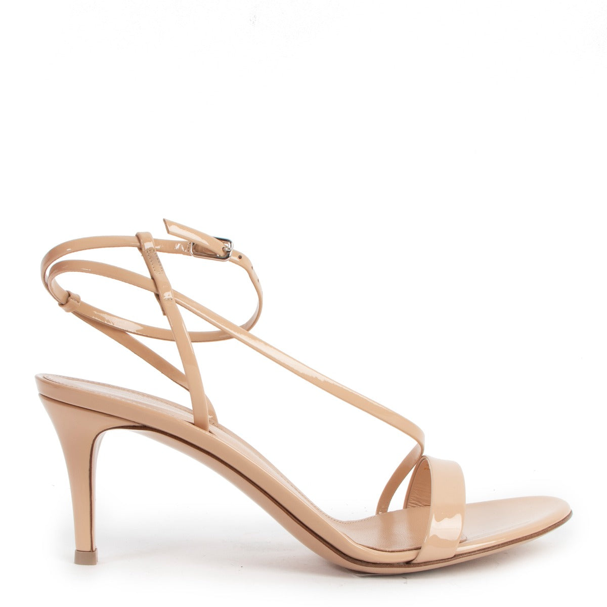 Gianvito Rossi Carlyle 70 Nude Patent Leather Strappy Sandals