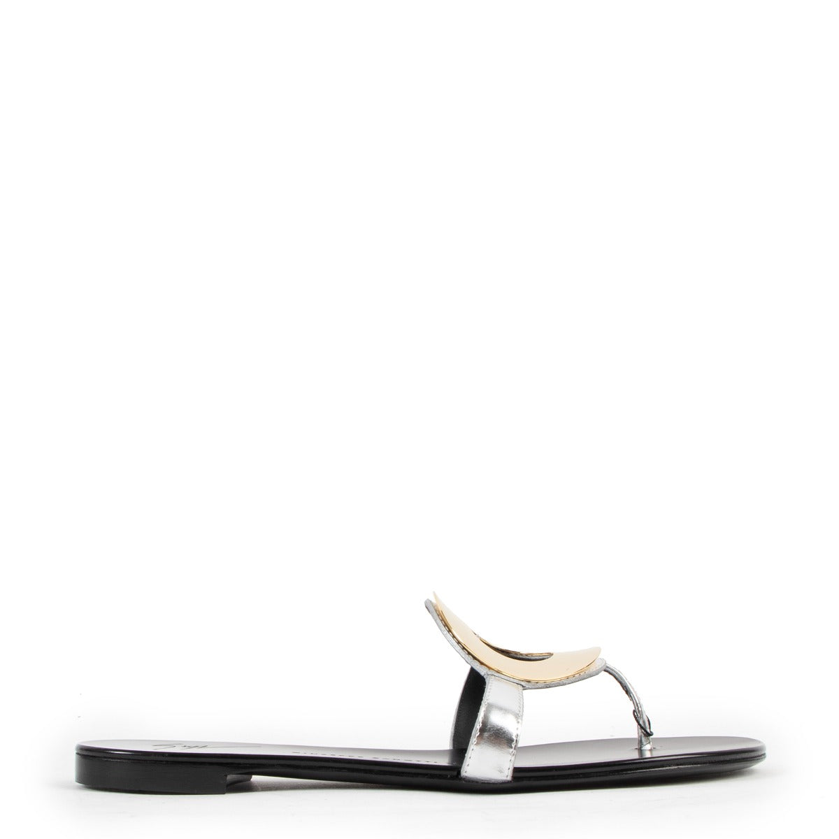 Guiseppe Zanotti Black Metal Circle Flat Sandals