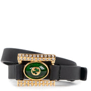 Gucci Black Leather GG Crystal Rhinestone Bracelet