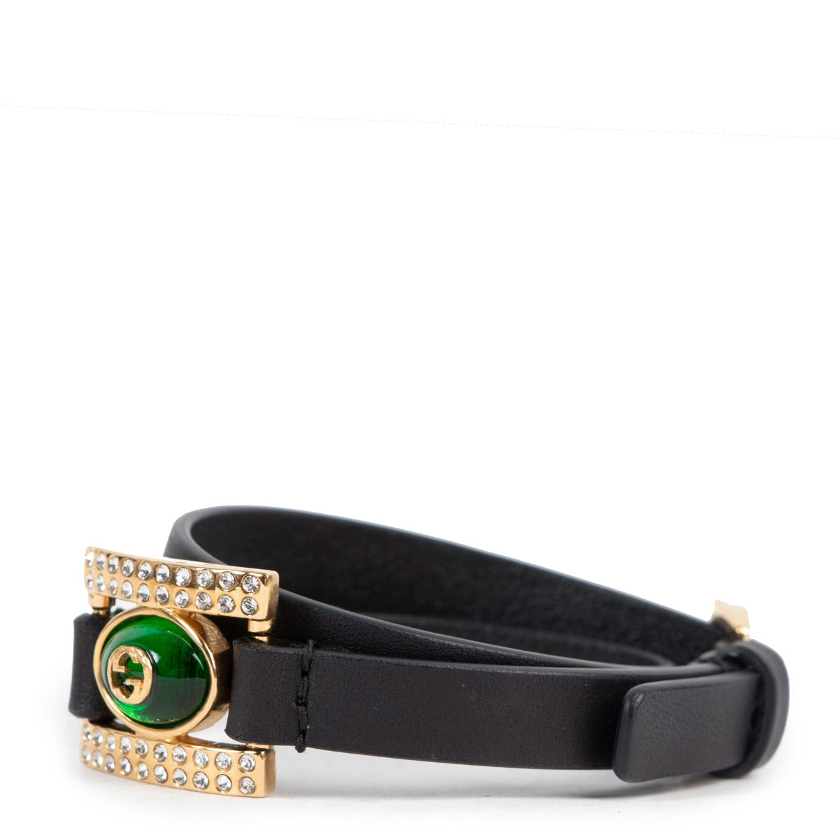 Gucci Black Leather GG Crystal Rhinestone Bracelet