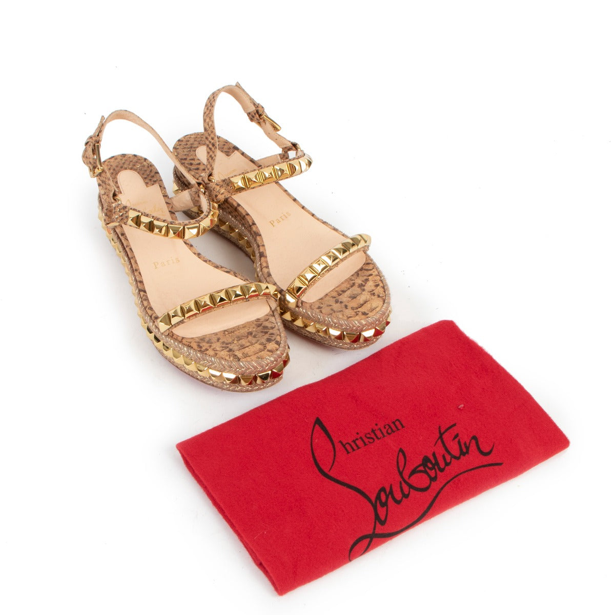 Christian Louboutin Snake Print Studded Madmonica Wedge Sandals