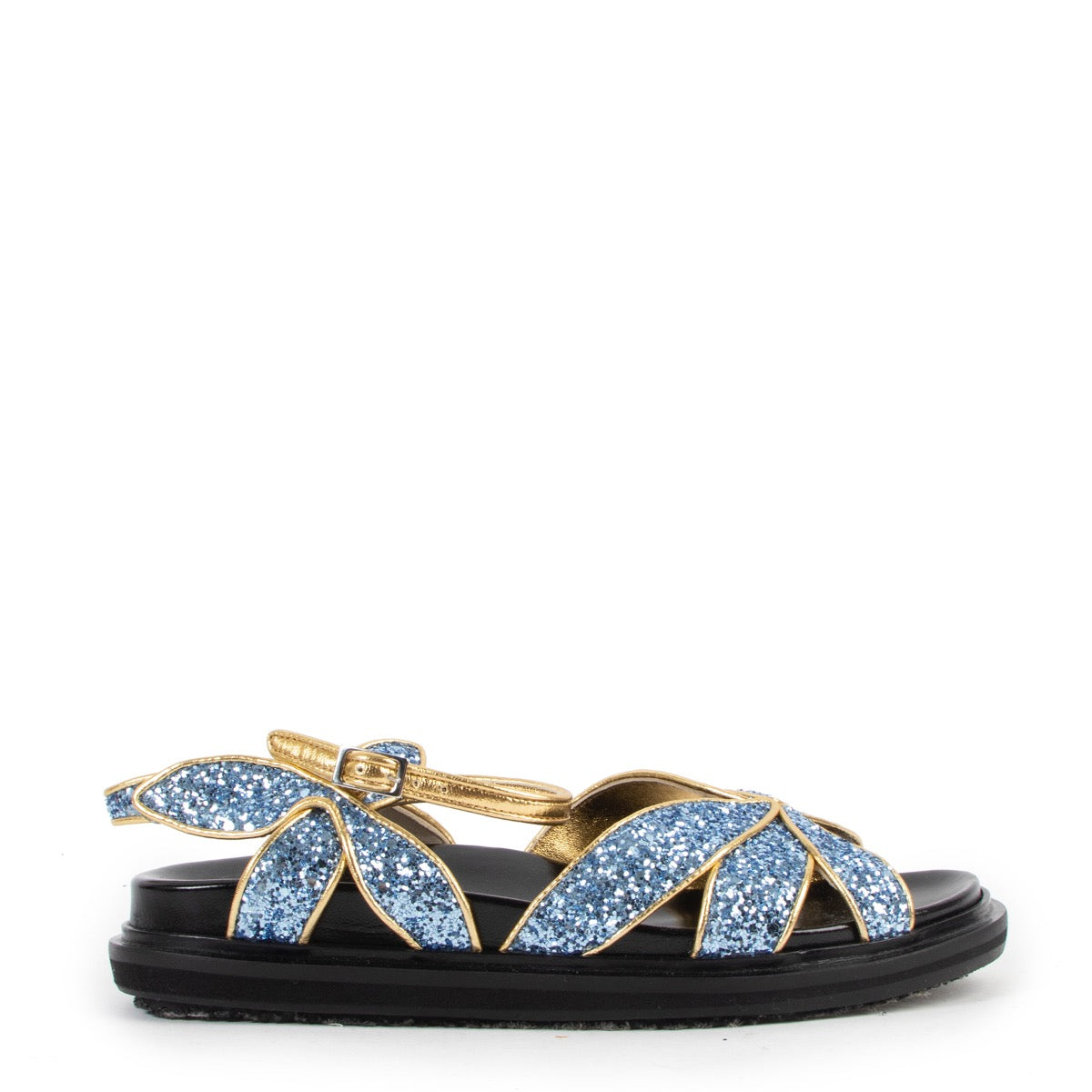 Shop safe online at Labellov in Antwerp these 100% authentic second hand as new Marni Blue Glitter Butterfly Sandals - Size 36,5