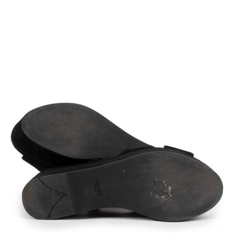 Prada Black Suede Criss Cross Wedge Sandals