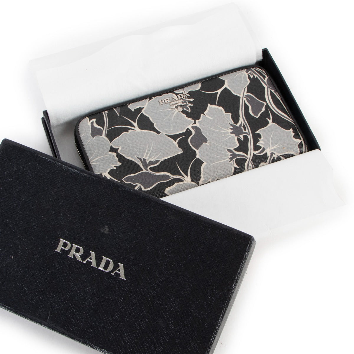 Prada Saffiano Floral Print Long Wallet