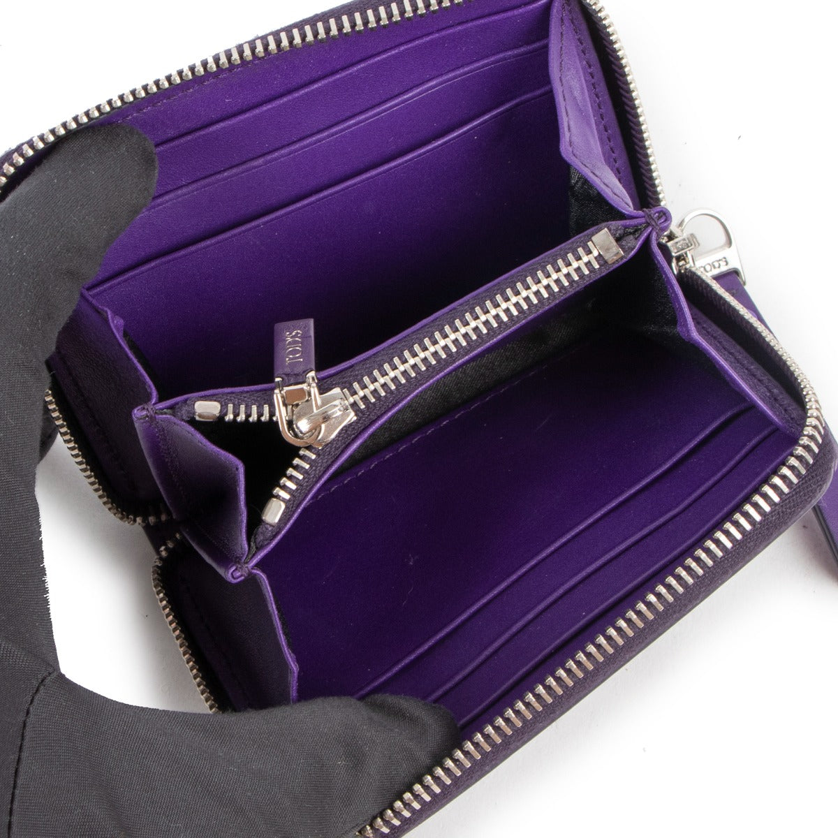 Tod's Purple Compact Zip-Around Wallet