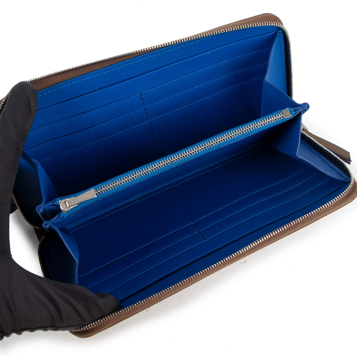 Celine Camel/Blue Perforated Large Zipped Multifunction Wallet