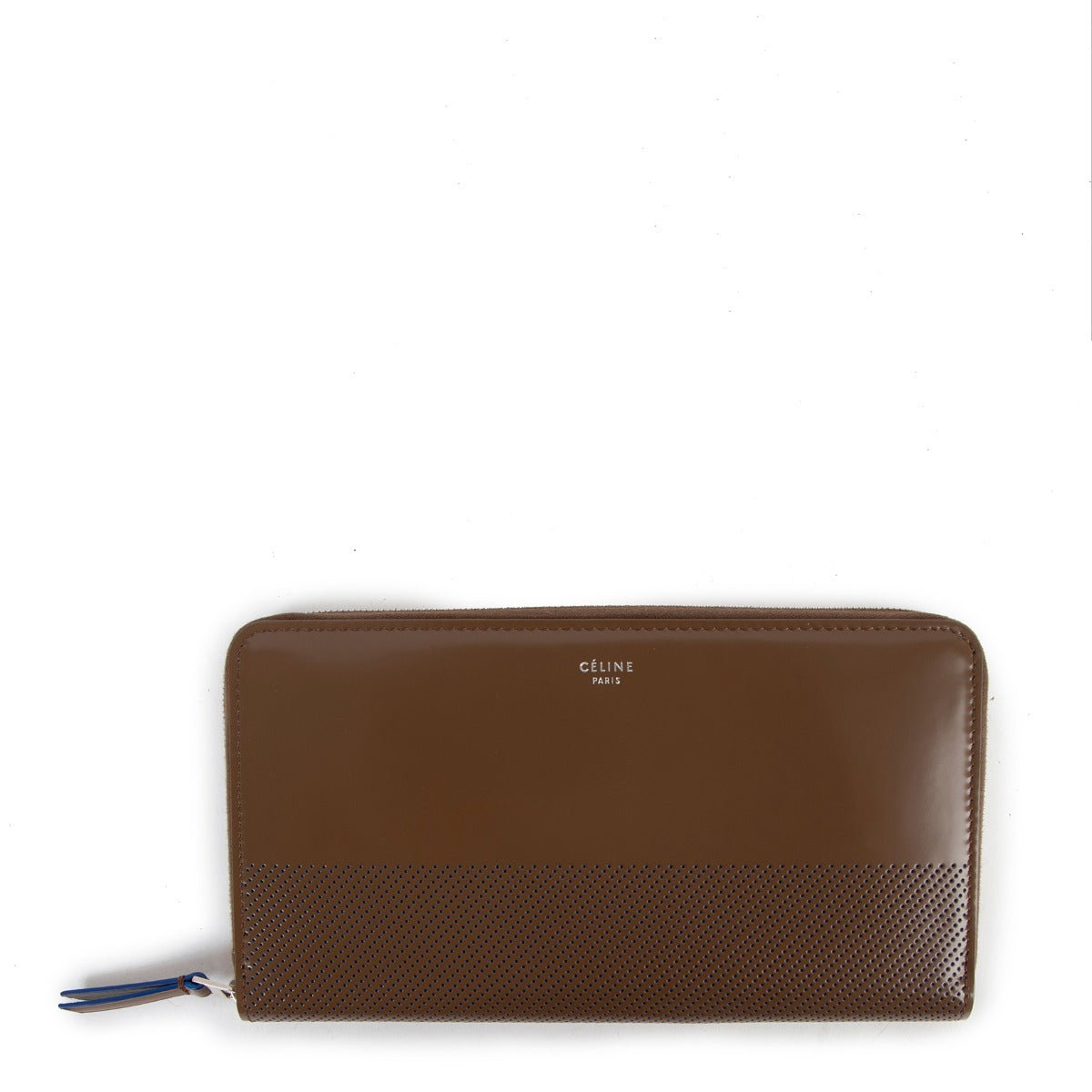 Celine Camel/Blue Perforated Large Zipped Multifunction Wallet