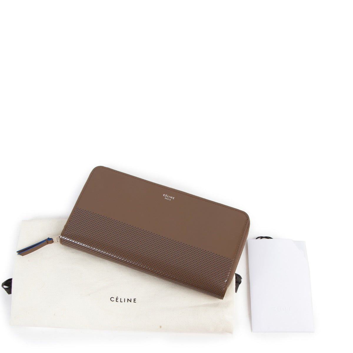 Celine Camel/Blue Perforated Large Zipped Multifunction Wallet