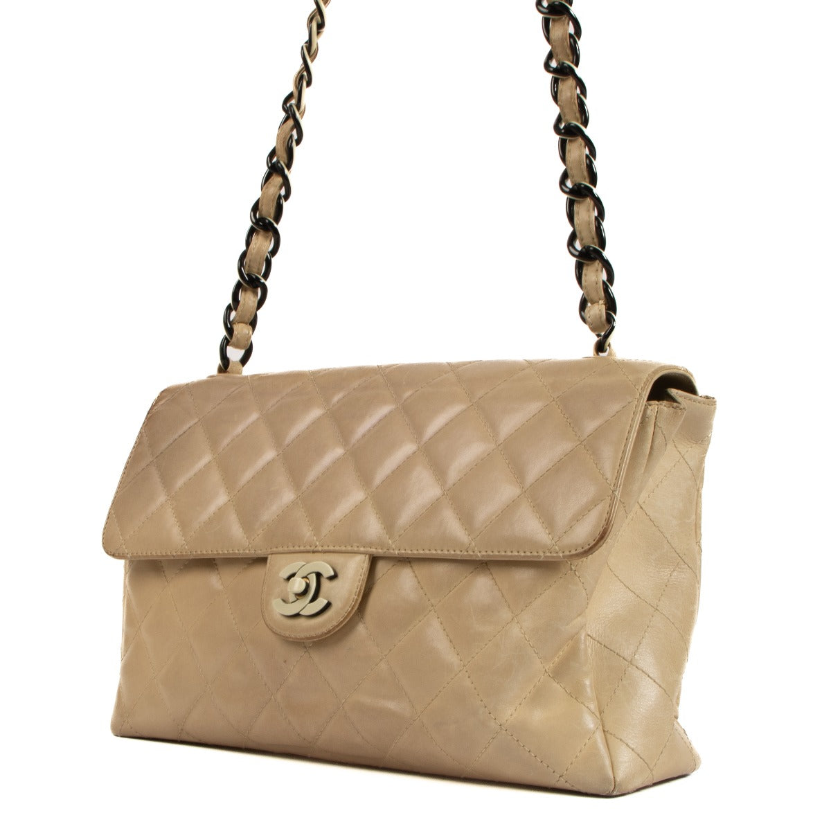 Shop 100% authentic second-hand Chanel Beige Black Classic Flap Bag on Labellov.com