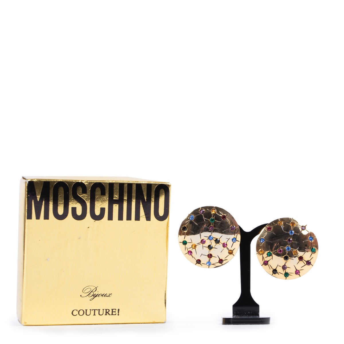 Veilige online kopen van Moschino clip oorbellen in verguld goud.