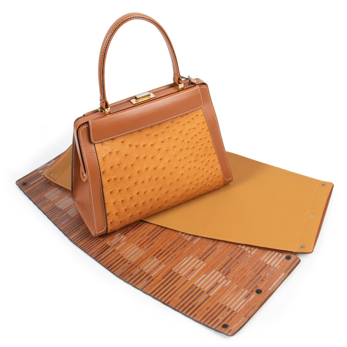 dicontinued hard to find Delvaux Cognac Illusion Top Handle Bag