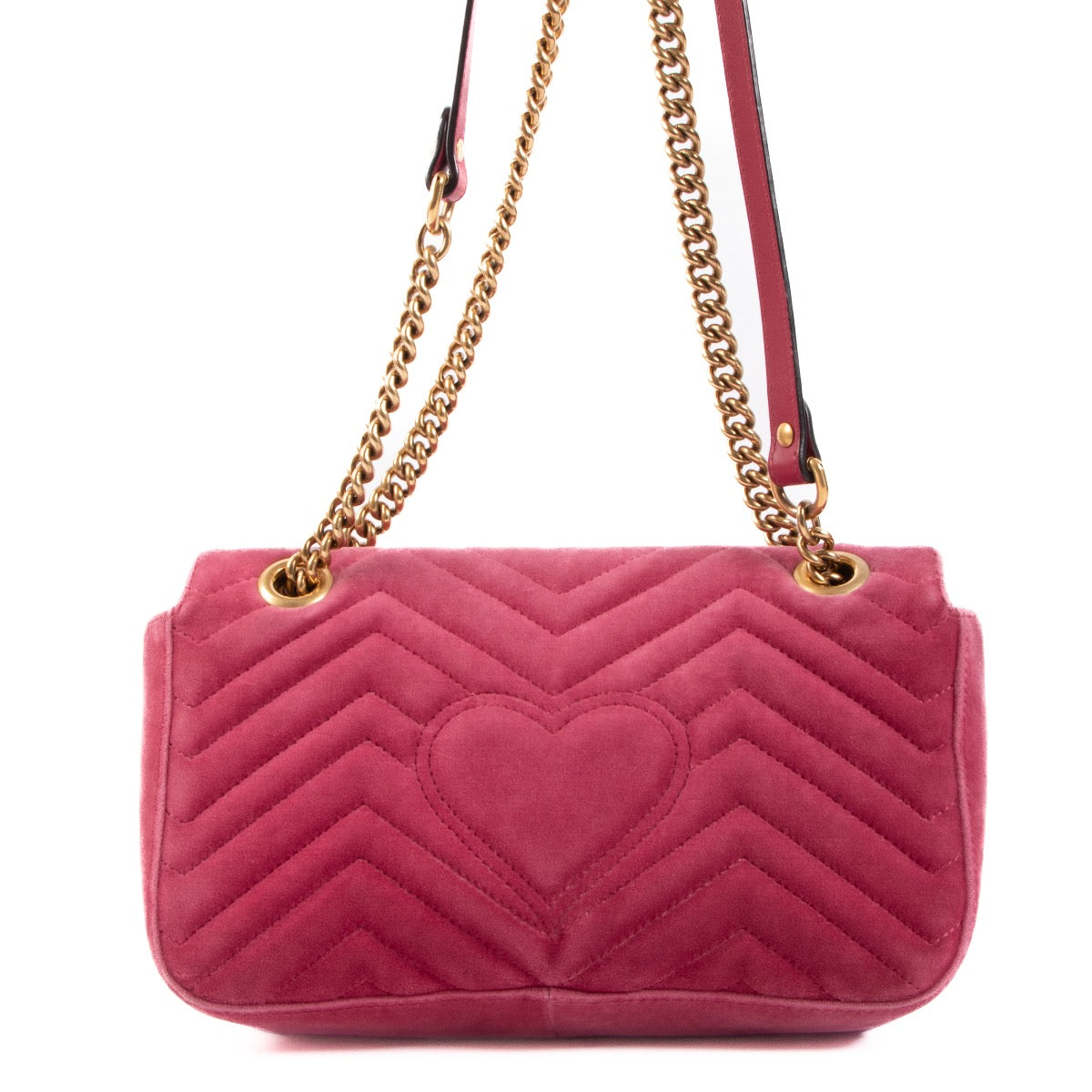 Shop safe online at Labellov in Antwerp this 100% authentic second hand Gucci Pink Velvet GG Small Marmont Crossbody