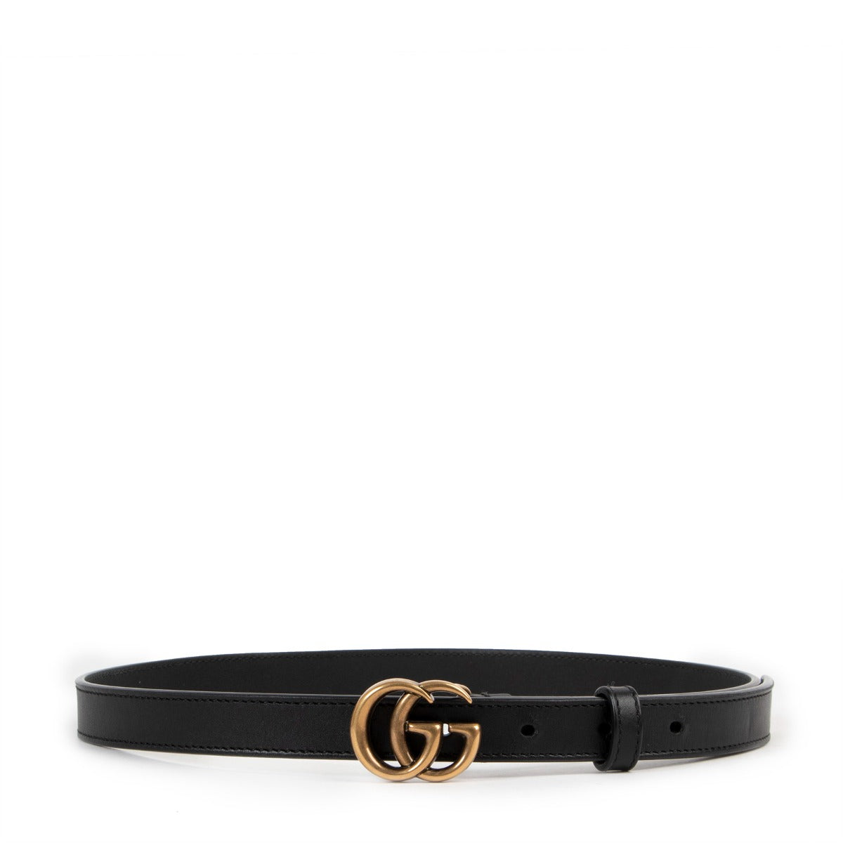 Shop second hand luxury designer fashion Gucci Black Double G Buckle Slim Belt at Labellov