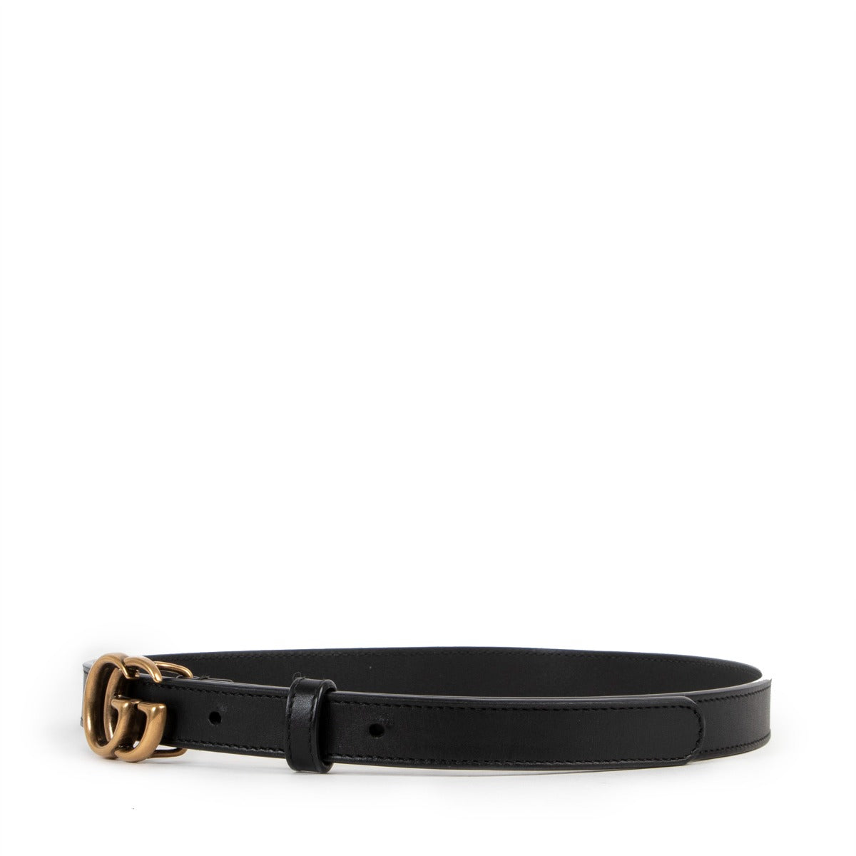 Shop second hand luxury designer fashion Gucci Black Double G Buckle Slim Belt at Labellov