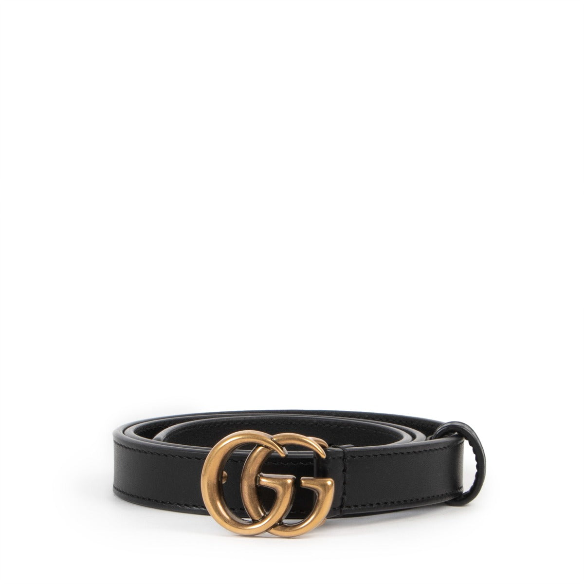 Shop second hand luxury designer fashion Gucci Black Double G Buckle Slim Belt at Labellov