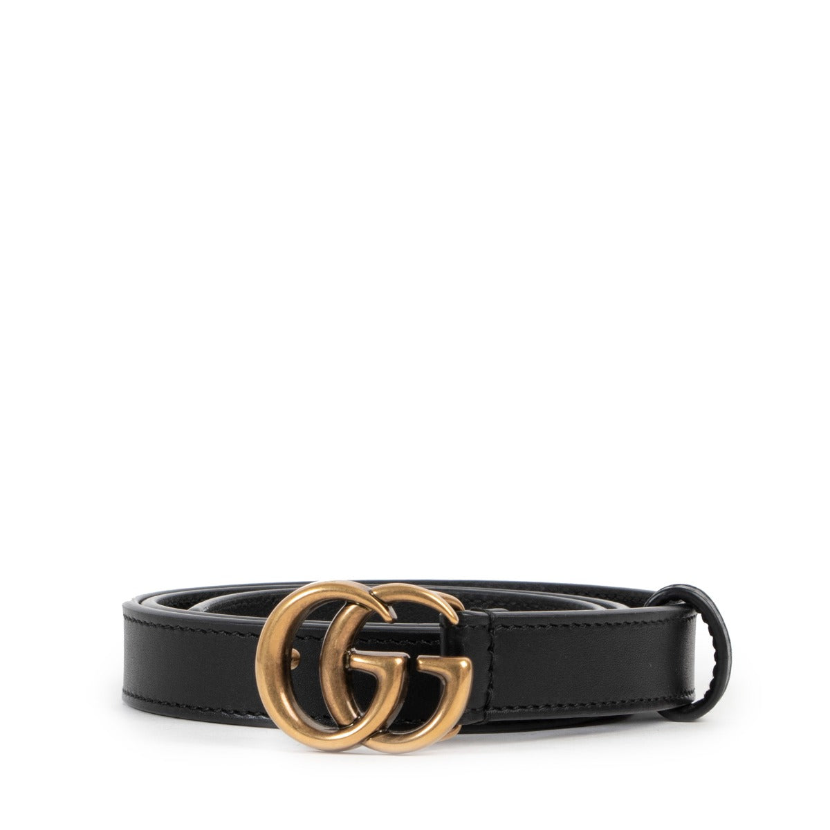 Shop second hand luxury designer fashion Gucci Black Double G Buckle Slim Belt at Labellov