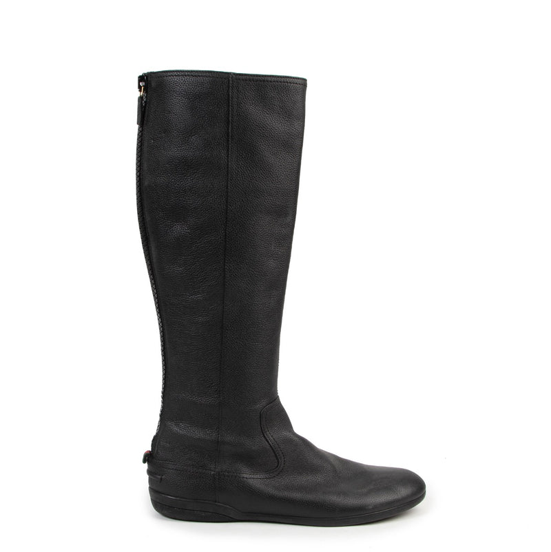 shop safe online Gucci Black Flat Leather Boots - size 40