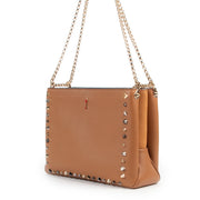 koop veilig online Christian Louboutin Cognac Spike Shoulder Bag