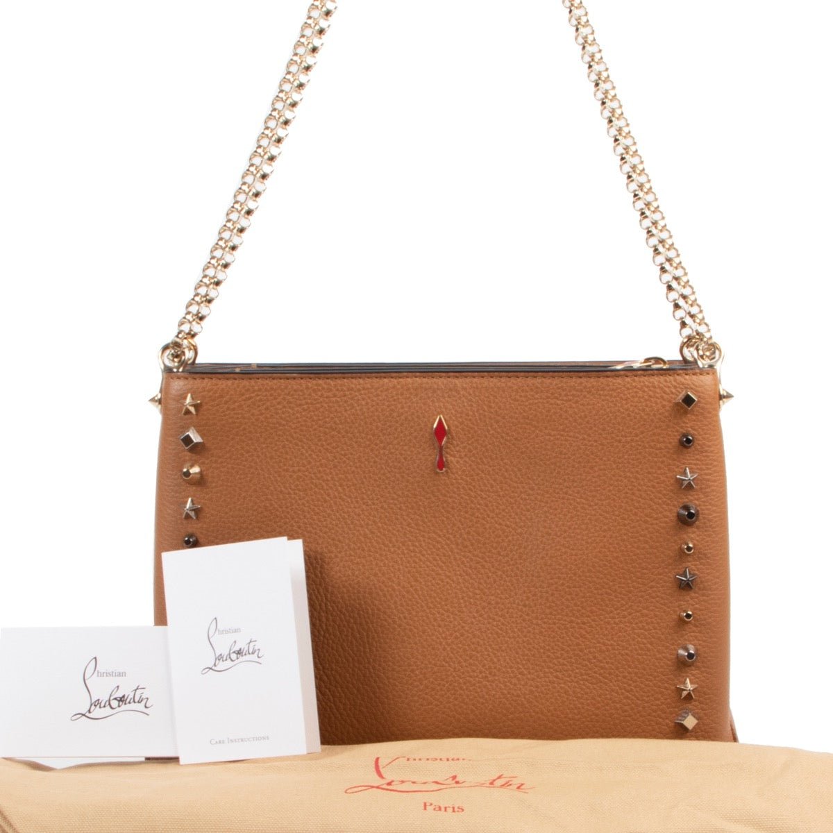 shop safe online Christian Louboutin Cognac Spike Shoulder Bag