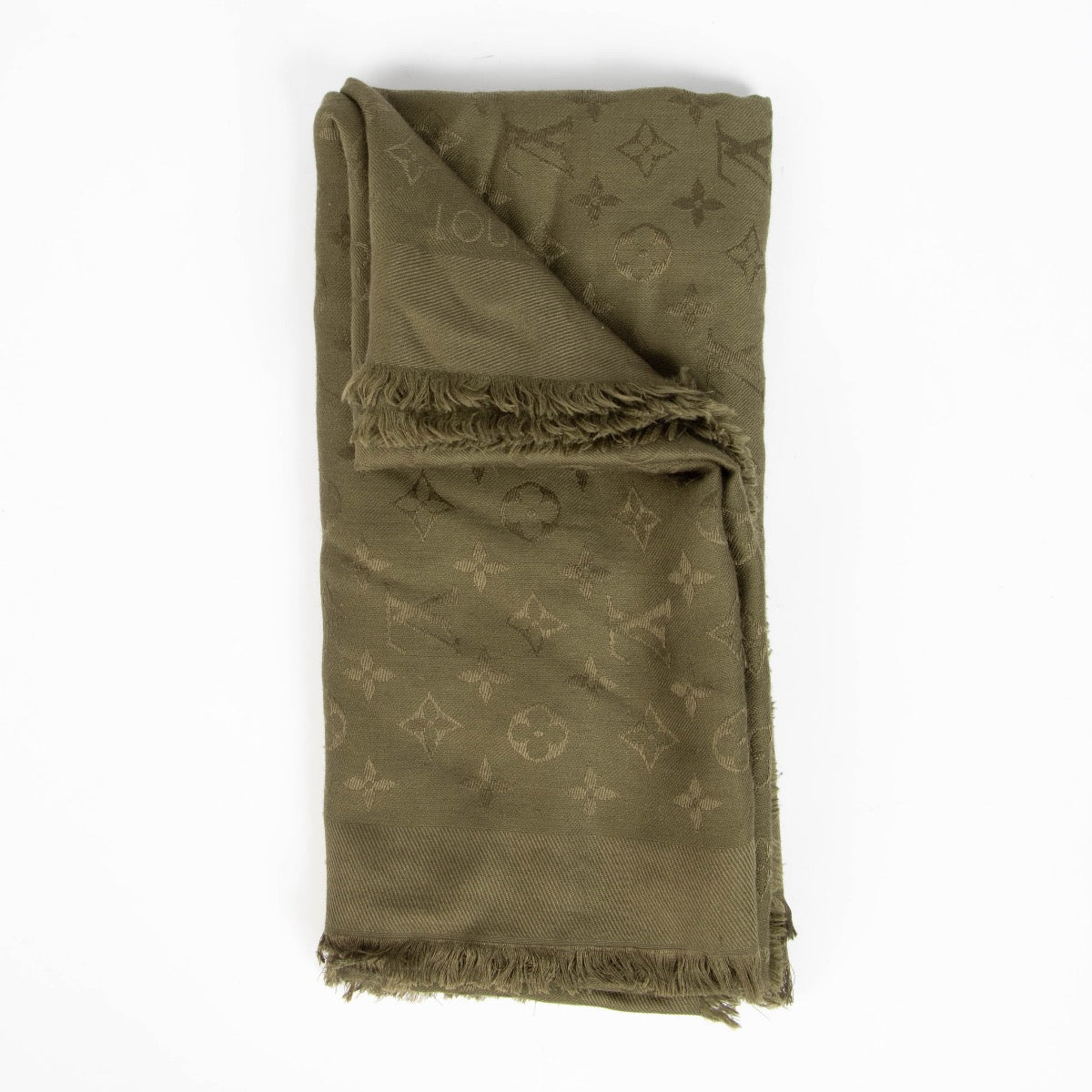 Authentic pre-loved Louis Vuitton Green Kakhi Classic Scarf on Labellov.com