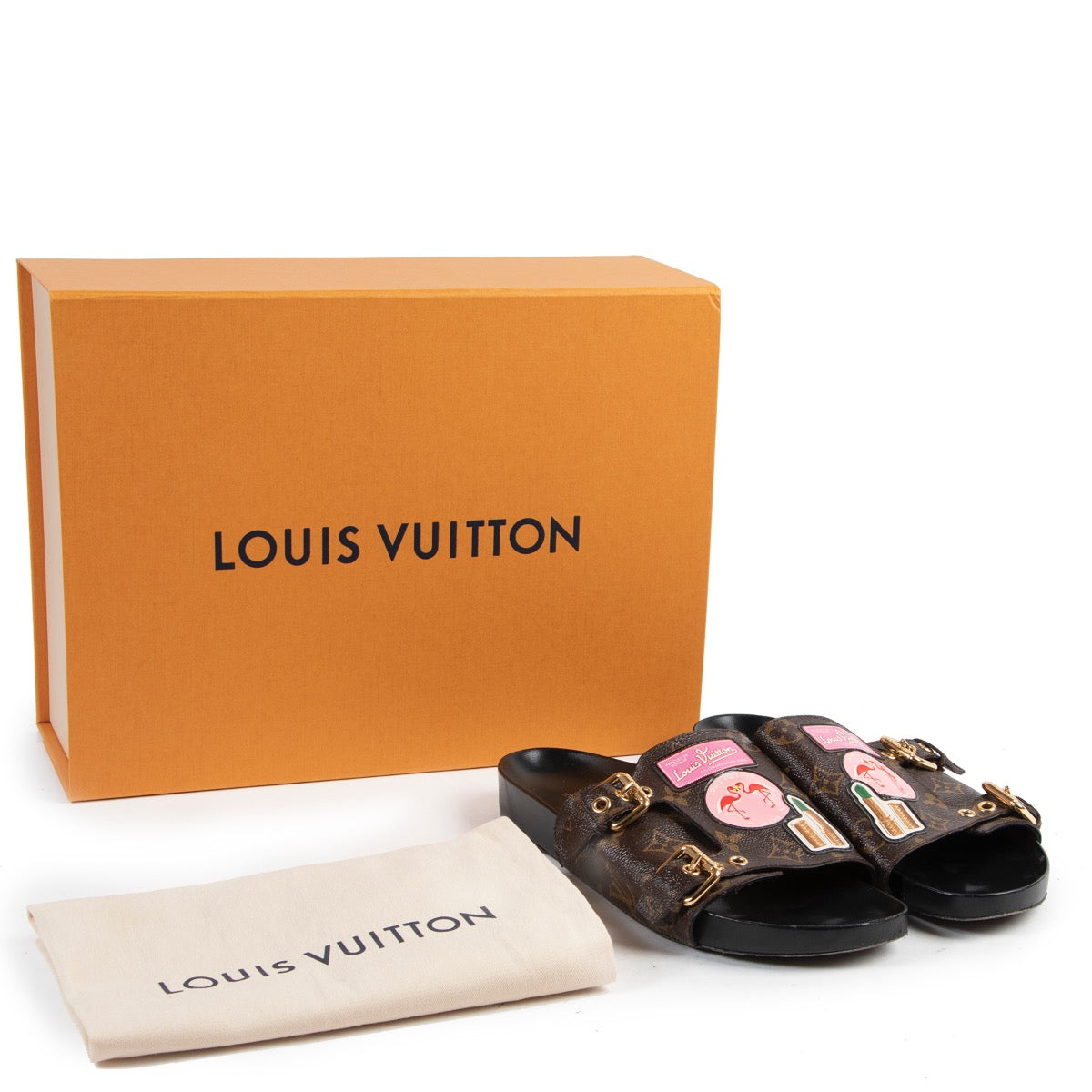 Online kopen van authentieke Louis Vuitton monogram world tour sandalen in maat 40.