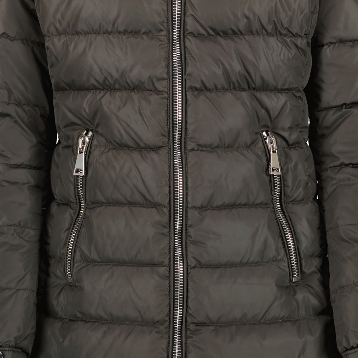 Moncler Khaki Grey Longline Jacket - size 1 for the best price at Labellov secondhand luxury in Antwerp