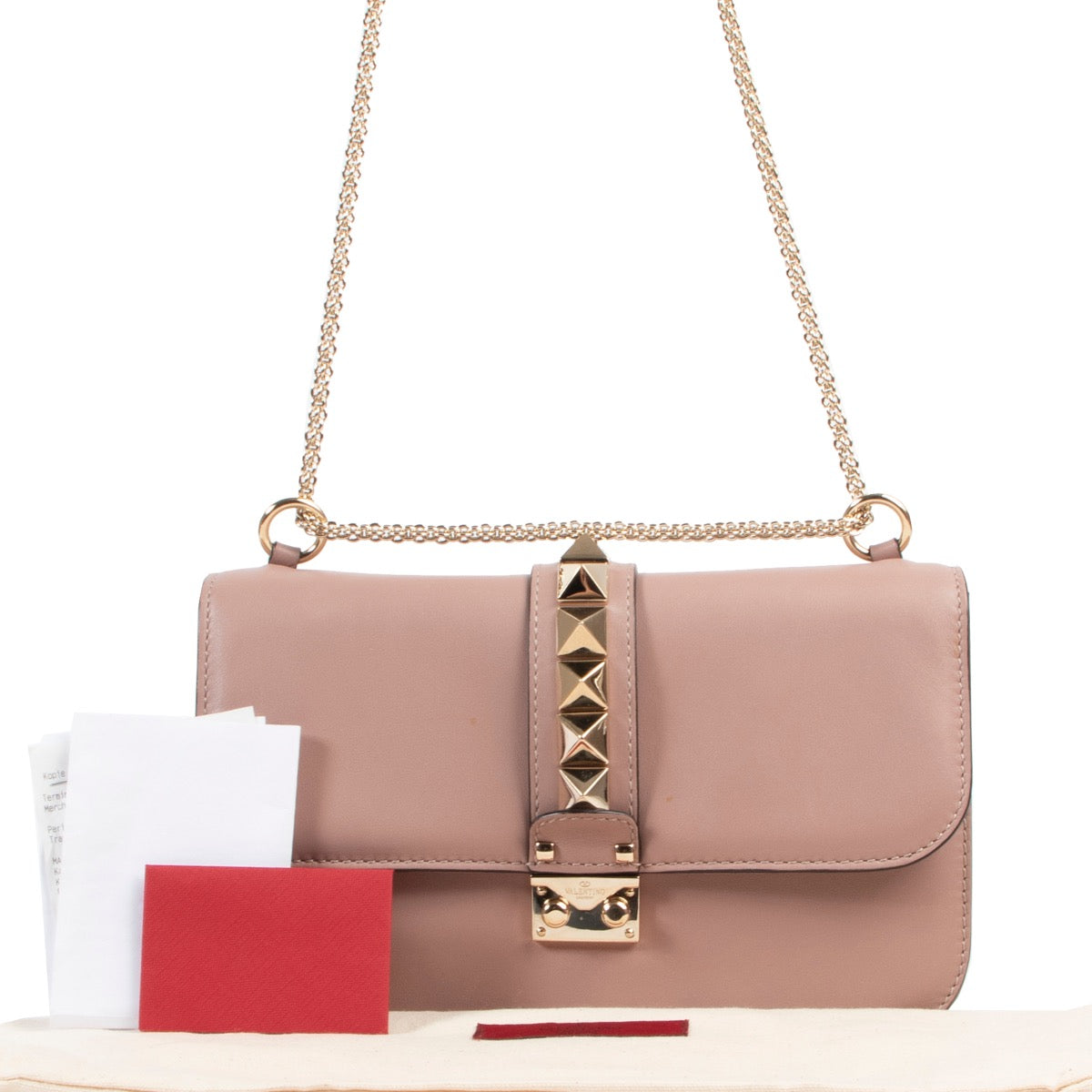 Sac bandoulière moyen Glam Lock Valentino Garavani rose poudré