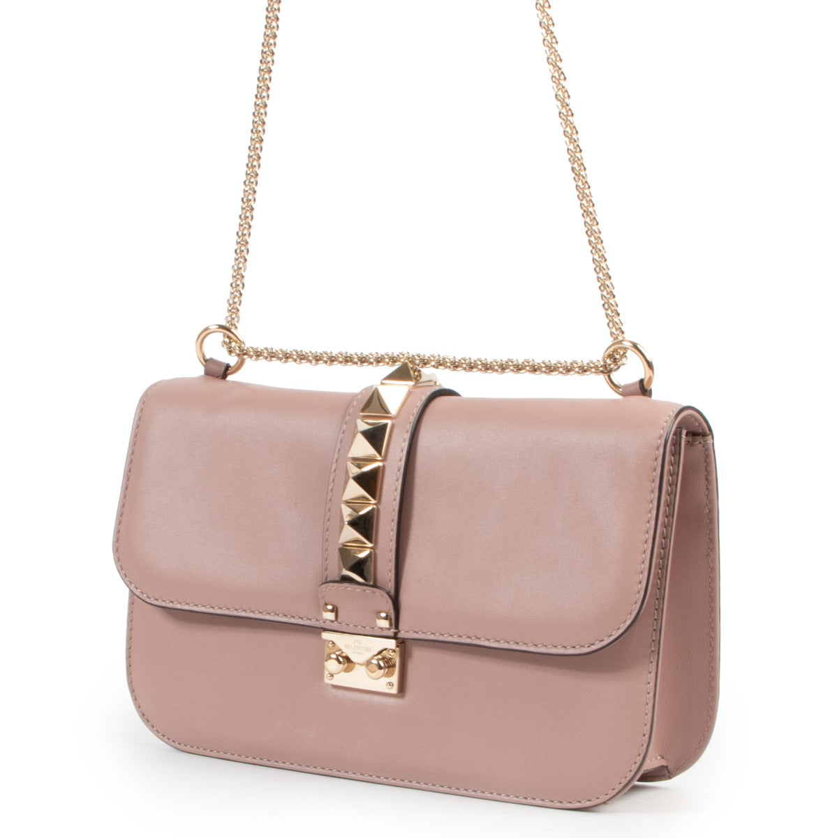 Sac bandoulière moyen Glam Lock Valentino Garavani rose poudré