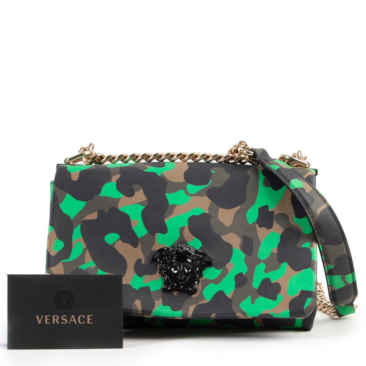 Achetez en ligne l'authentique sac Versace vert camouflage Palazzo Empire Crossbody au bon prix.