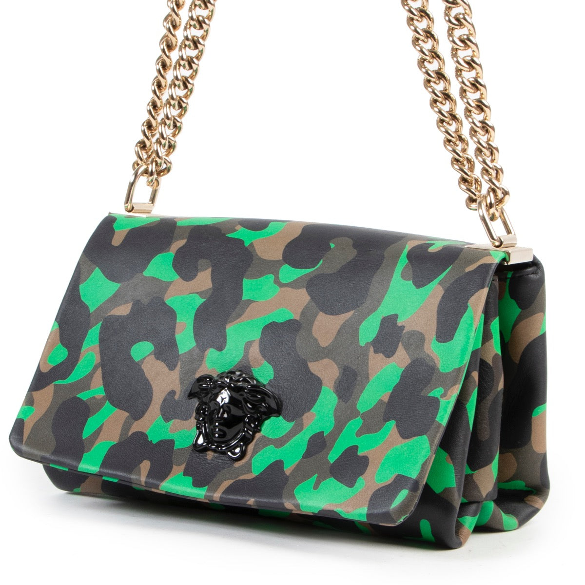 Winkel online authentieke Versace groene Camouflage Palazzo Empire Crossbody handtas voor de juiste prijs.