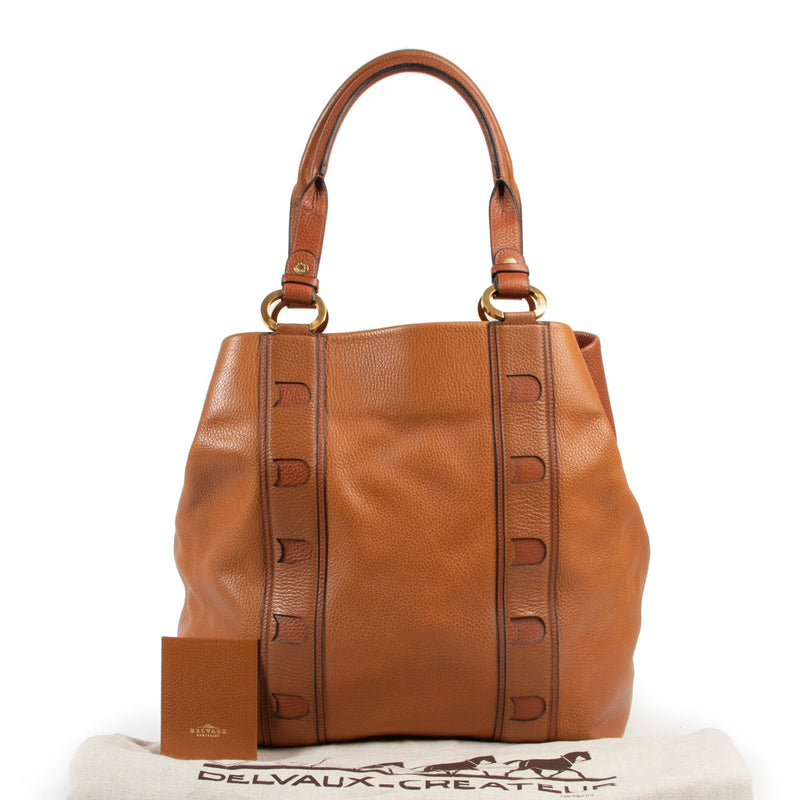 Shop safe online second hand Delvaux Cognac Duo Color Shoulder Bag at the right price.