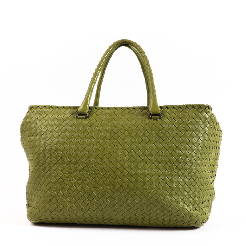 Buy an authentic Bottega Veneta Green Intrecciato Top Handle Bag in very good condition at Labellov in Antwerp.
